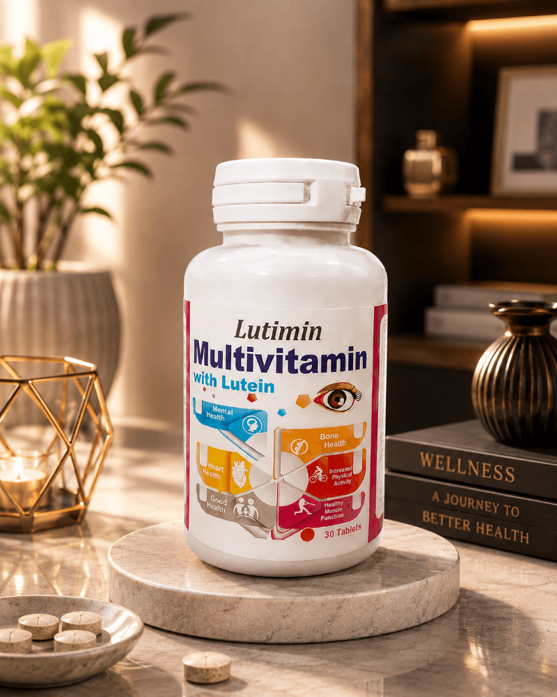 Lutimin Multivitamin with Lutein bottle for daily eye, heart, bone and brain wellness support