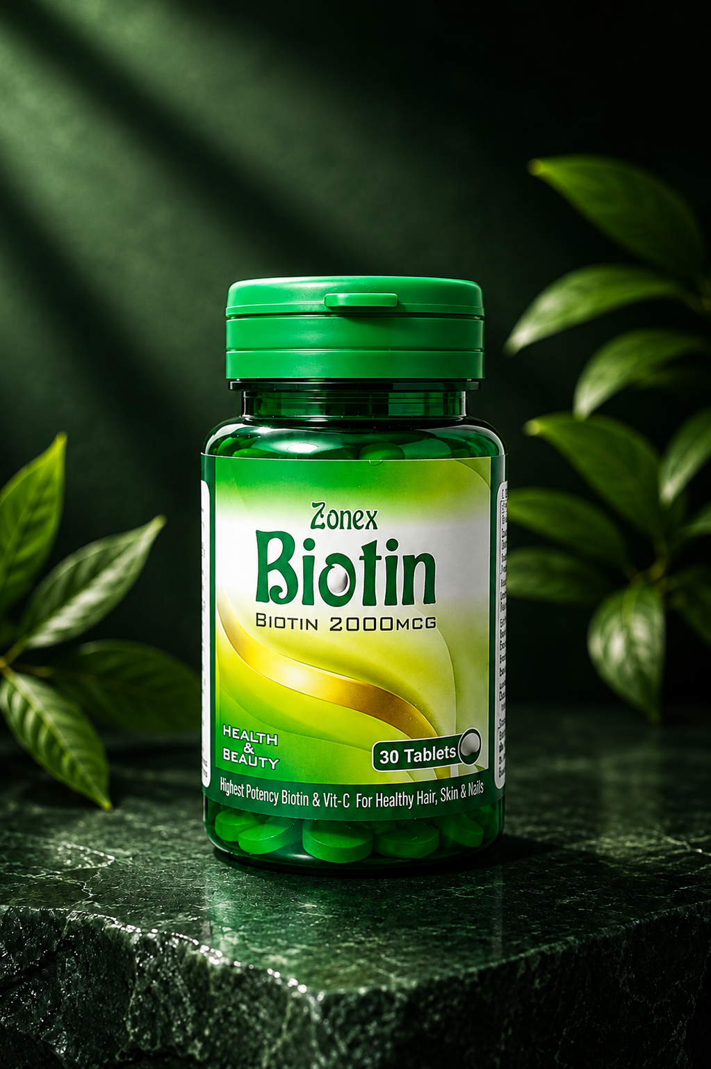 Zonex Biotin 2000mcg – Hair Growth, Skin Glow & Nail Strength Supplement | 30 Tablets