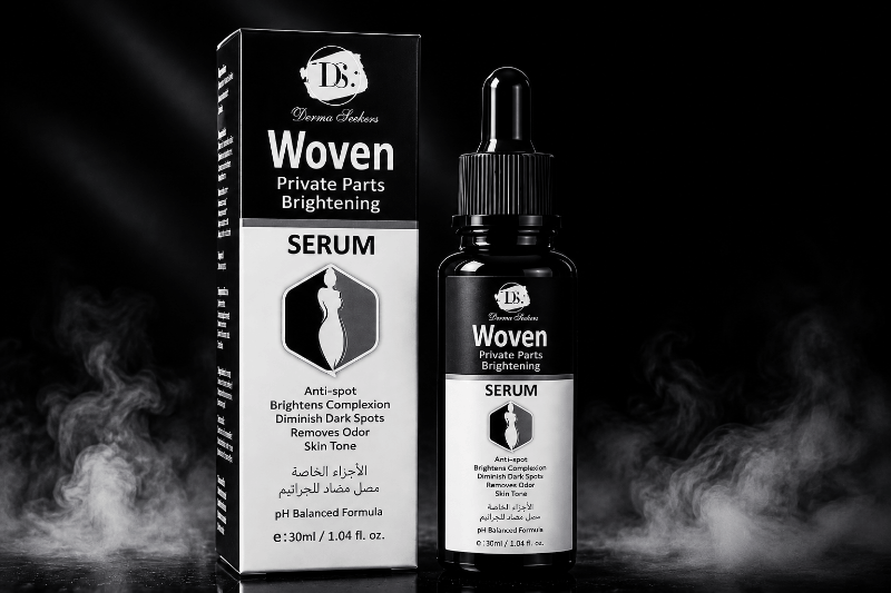 WOVEN intimate brightening serum 30ml by Derma Seekers with black dropper bottle and box