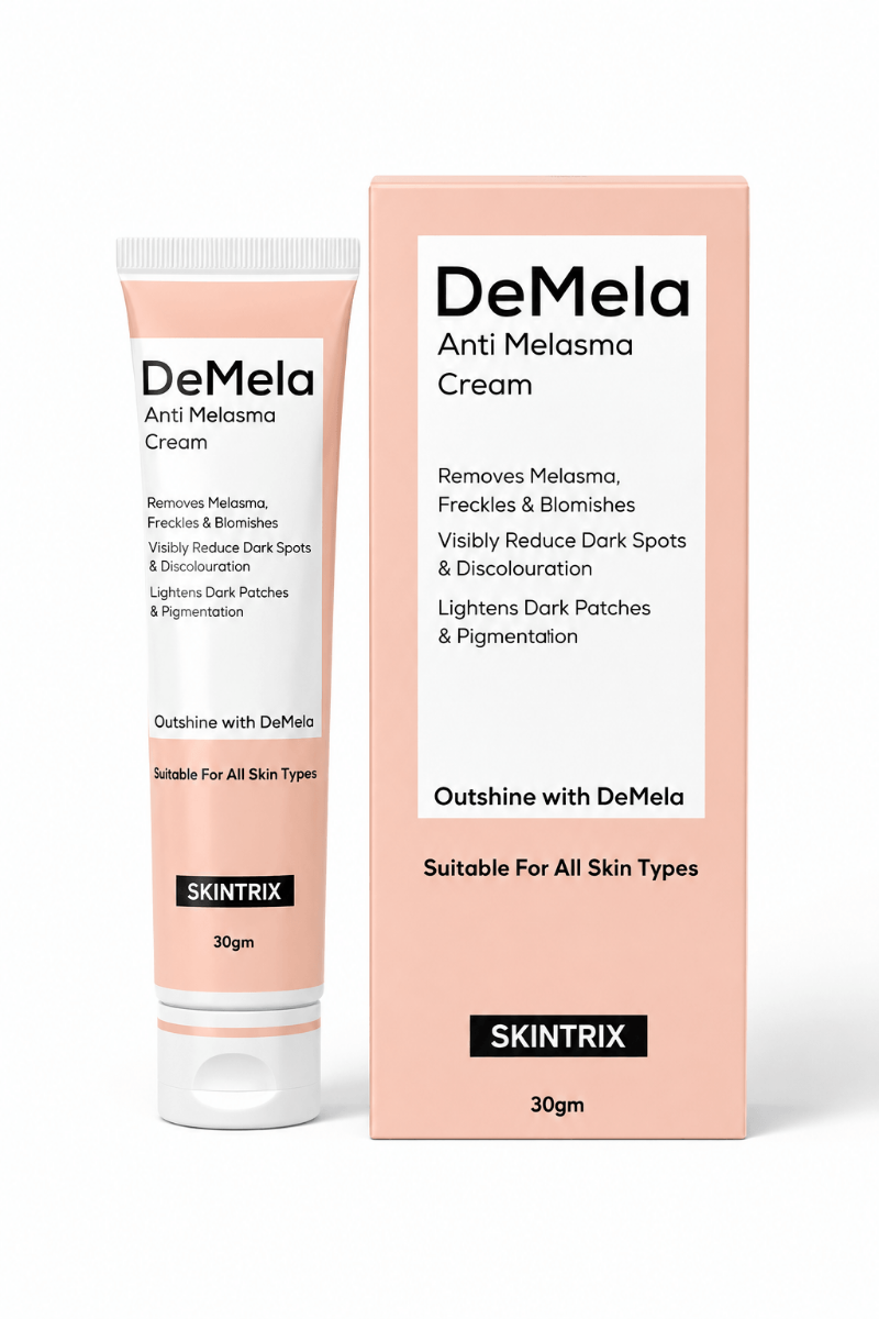 SKINTRIX DeMela melasma cream 30g tube and box for dark spots and uneven pigmentation
