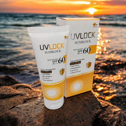 UVLOCK Sunblock SPF 60 PA+++ – Broad Spectrum UVA/UVB Protection, Anti-Aging & Anti-Pigmentation | 60gm