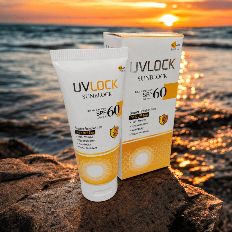 UVLOCK Sunblock SPF 60 PA+++ tube and box for UVA UVB sun protection