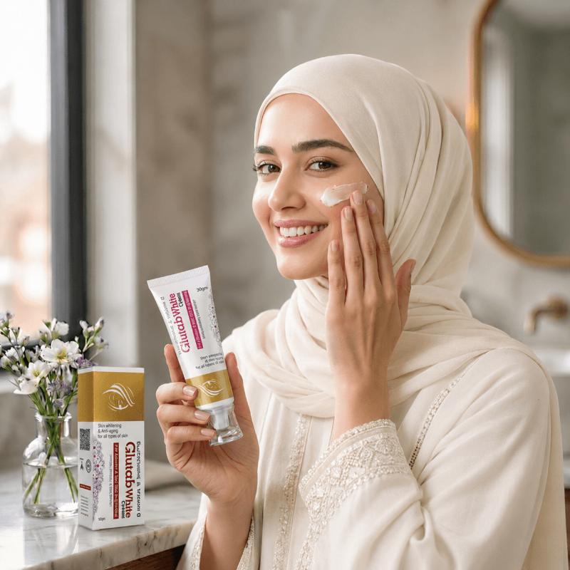 Gluetab White Cream applied to face for soft, smooth and radiant-looking skin